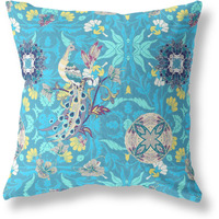 Amrita Sen Everest Peacock Broadcloth Indoor Outdoor Pillow, Zippered, BlueTurq