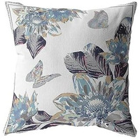 Amrita Sen Honey Butterfly Double Sided Suede Pillow, Zippered, Gray on White