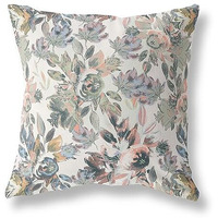 Amrita Sen Watercolor Lilac Bulb Broadcloth Indoor Outdoor Double Sided Cushion, Zippered, White PinkGrey