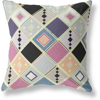 Amrita Sen Quilted Tile Diamonds Broadcloth Indoor Outdoor Double Sided Cushion, Zippered, Pink Gold