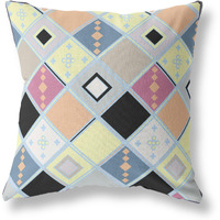 Amrita Sen Quilted Tile Diamonds Broadcloth Indoor Outdoor Double Sided Cushion, Zippered, Yellow Pink