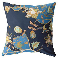 Amrita Sen Carnation Garden Double Sided Suede Pillow, Zippered, Light Blue on Navy