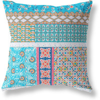 Amrita Sen Flower Castle Patchwork Broadcloth Indoor Outdoor Pillow, Zippered, TurqWhite