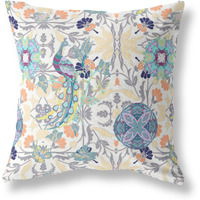 Amrita Sen Everest Peacock Broadcloth Indoor Outdoor Pillow, Zippered, OffWhiteGray