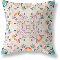 Amrita Sen Rose Wreath Broadcloth Indoor Outdoor Pillow, Zippered, OffWhitePurple
