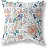 Amrita Sen Everest Peacock Broadcloth Indoor Outdoor Pillow, Zippered, WhiteOrange