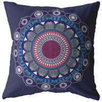 Amrita Sen Net Mandala Double Sided Suede Pillow, Zippered, Navy