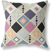 Amrita Sen Quilted Tile Diamonds Broadcloth Indoor Outdoor Double Sided Cushion, Zippered, Pink Gold