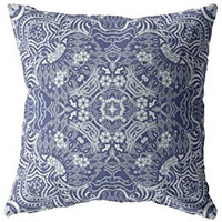 Amrita Sen Tree of Life Double Sided Suede Pillow, Zippered, Indigo on White