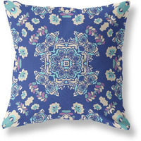 Amrita Sen Rose Wreath Broadcloth Indoor Outdoor Pillow, Zippered, BlueOffWhite