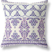 Amrita Sen Nandini Flowers Suede Blown and Closed Pillow w/Insert in White and Purple