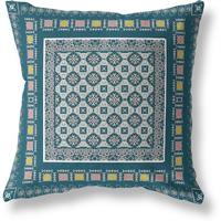 Amrita Sen Floral Windows Suede Blown and Closed Pillow w/Insert in Blue and Beige