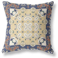 Amrita Sen Rose Box Suede Blown and Closed Pillow w/Insert in Blue Yellow