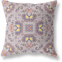 Amrita Sen Divine Flowers Suede Blown and Closed Pillow w/Insert in Muted Purple and Yellow