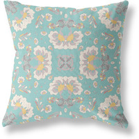 Amrita Sen Divine Flowers Suede Blown and Closed Pillow w/Insert in Green and White