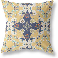 Amrita Sen Rose Diamond Suede Blown and Closed Pillow w/Insert in Yellow and Blue