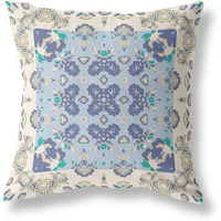 Amrita Sen Rose Box Suede Blown and Closed Pillow w/Insert in Off White and Blue