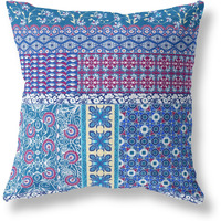 Amrita Sen Flower Castle Patchwork Suede Blown and Closed Pillow w/Insert in Navy and Maroon