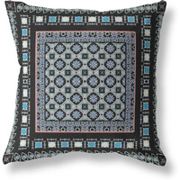 Amrita Sen Floral Windows Suede Blown and Closed Pillow w/Insert in Black and Blue