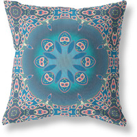 Amrita Sen Jewel Circle Suede Blown and Closed Pillow w/Insert in Blue and Pink