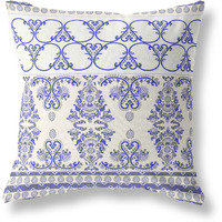 Amrita Sen Nandini Flowers Suede Zippered Pillow w Insert in White and Blue