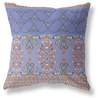 Amrita Sen Nandini Flowers Suede Zippered Pillow w Insert in Purple and Blue