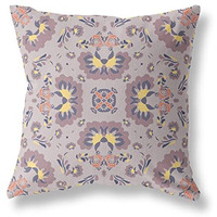 Amrita Sen Divine Flowers Suede Zippered Pillow w Insert in Muted Purple and Yellow