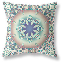 Amrita Sen Jewel Circle Suede Zippered Pillow w Insert in Beige and Blue