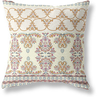 Amrita Sen Nandini Flowers Suede Zippered Pillow w Insert in Off White and Orange