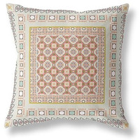 Amrita Sen Floral Windows Suede Blown and Closed Pillow w/Insert in Off White and Orange