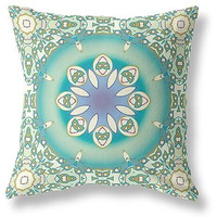 Amrita Sen Jewel Circle Suede Zippered Pillow w Insert in Beige and Green