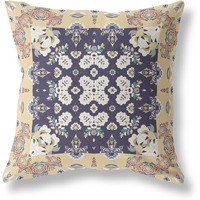 Amrita Sen Rose Box Suede Zippered Pillow w Insert in Yellow and Navy