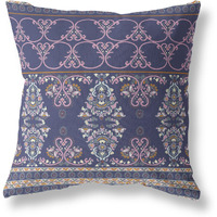 Amrita Sen Nandini Flowers Suede Zippered Pillow w Insert in Blue and Pink
