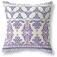 Amrita Sen Nandini Flowers Suede Zippered Pillow w Insert in White and Purple