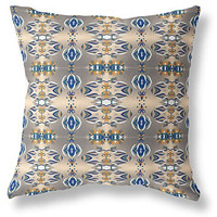 Amrita Sen Flowers of Strength Suede Zippered Pillow w Insert in Brown and Blue