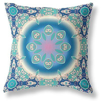 Amrita Sen Jewel Circle Suede Zippered Pillow w Insert in Blue and Turquoise