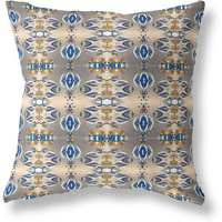 Amrita Sen Flowers of Strength Suede Zippered Pillow w Insert in Brown and Blue