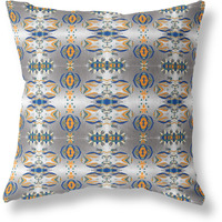 Amrita Sen Flowers of Strength Suede Zippered Pillow w Insert in Gray and Orange