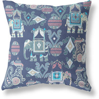 Amrita Sen Elephant Howdah Suede Zippered Pillow w Insert in Blue and Gray