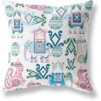 Amrita Sen Elephant Howdah Suede Zippered Pillow w Insert in Pink and White