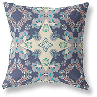 Amrita Sen Rose Diamond Suede Zippered Pillow w Insert in Blue and Off White