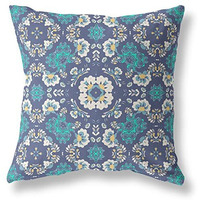 Amrita Sen Love and Liberty Suede Zippered Pillow w Insert in Blue and White