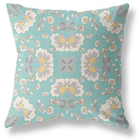 Amrita Sen Divine Flowers Suede Zippered Pillow w Insert in Green and White