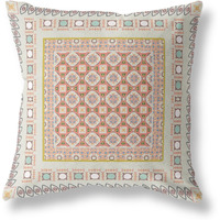 Amrita Sen Floral Windows Suede Zippered Pillow w Insert in Off White and Orange
