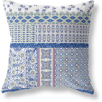 Amrita Sen Flower Castle Patchwork Suede Zippered Pillow w Insert in White and Pink