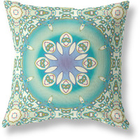 Amrita Sen Jewel Circle Suede Zippered Pillow w Insert in Beige and Green