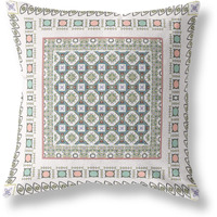 Amrita Sen Floral Windows Suede Zippered Pillow w Insert in White and Blue