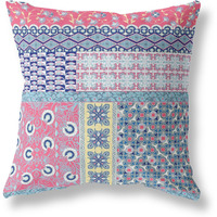 Amrita Sen Flower Castle Patchwork Suede Zippered Pillow w Insert in Pink and Teal