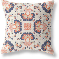 Amrita Sen Divine Flowers Suede Zippered Pillow w Insert in Off White and Blue