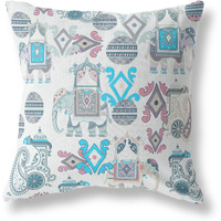 Amrita Sen Elephant Howdah Suede Blown and Closed Pillow w/Insert in Beige and Blue